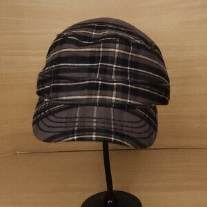 Broner Grey Black Plaid Cadet Style Hat Cap